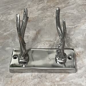 Double Antler Horn Inspired Hook Coat Hanger Western Home Decor Metal
